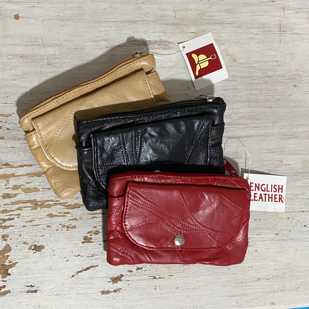 Vintage English Leather Red, Black, and Tan Leather Wallets